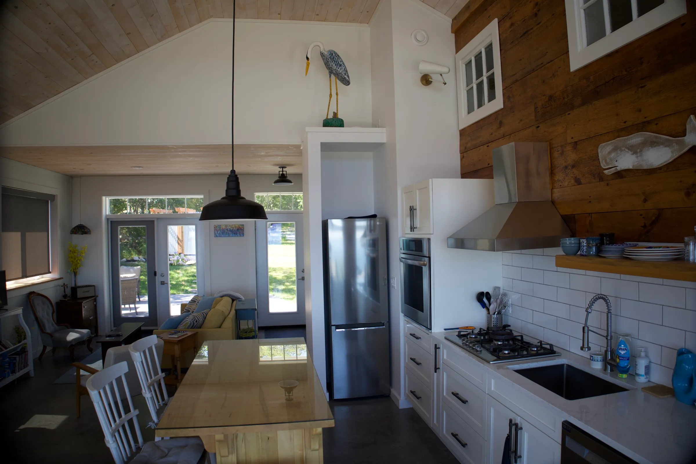 Kitchen counter and cabinetry with prep space